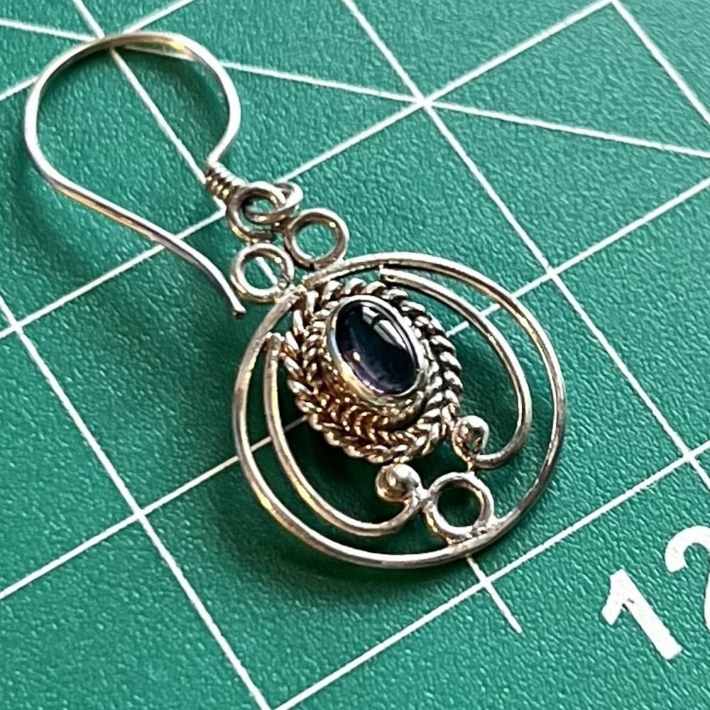 New Gems/Sterling Silver Oval Oxidized French Wire Earrings w/ Amethyst
